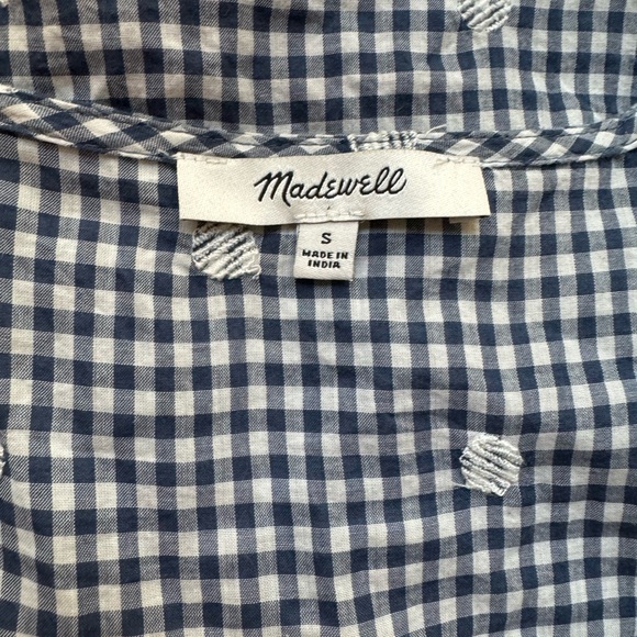 SOLD MADEWELL Embroidered Gingham Faux Wrap Tie Waist Midi Dress - Small - Picture 12 of 16